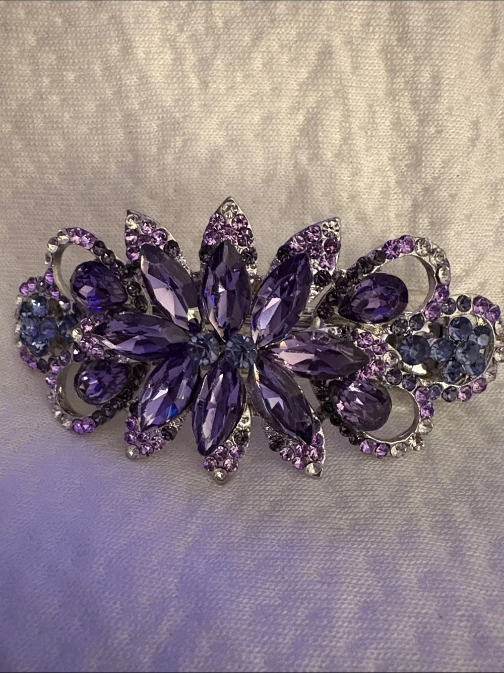 Purple Crystal Floral Barrette